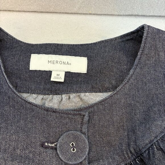 Merona Women's Dark Denim Jacket 3/4 Sleeve Cape Style Size M - Picture 8 of 10